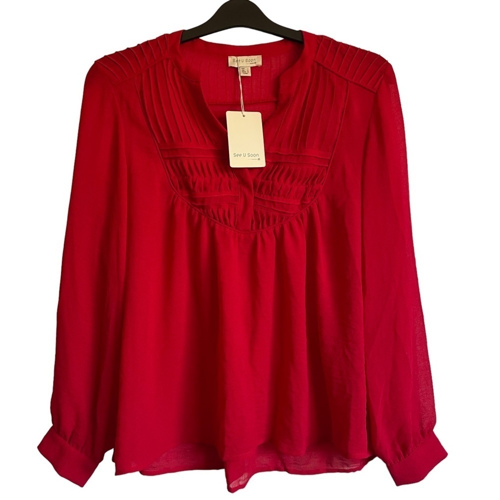Anthropologie See U Soon Pleated Flowy Long Sleeve Blouse Size Small NWT